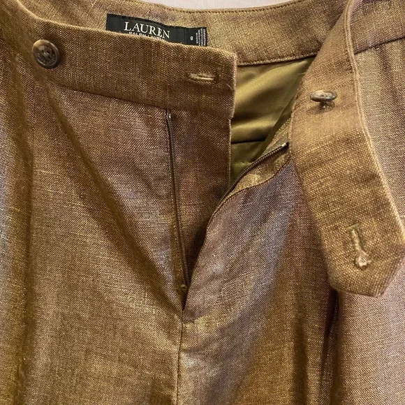 Lauren by Ralph Lauren Women’s Linen Metallic Gold Pants sz 8 - Picture 7 of 15